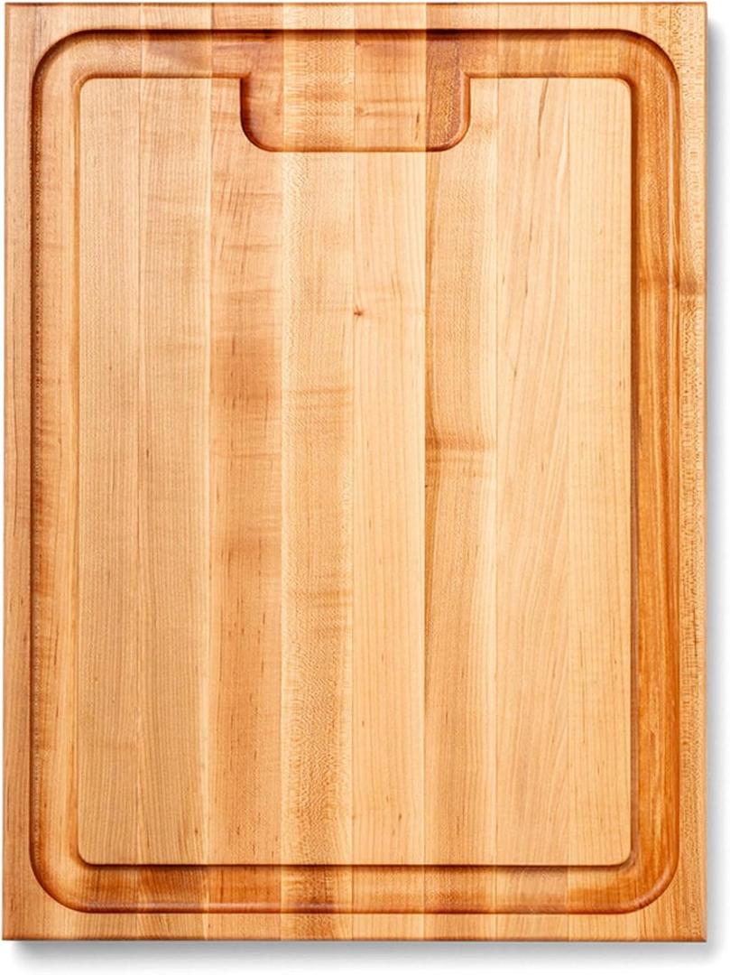 John Boos Aujus Series Rectangular Wooden Maple Cutting Board 24x18  1.5 Thick, 18-lb Reversible Butcher Block with Sloped Juice Groove, Edge-Grain & Finger Grips  Made in the USA