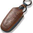 MILD EAST for Ford Leather Car Key Cover, Remote Key Fob Cover Compatible with F150 F250 F350 F450 F550 Lincoln Mustang Fusion Expedition Explorer Escape Edge (5 Buttons,Brown)