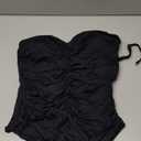 Yonique Womens Strapless One Piece Swimsuit Tummy Control Bandeau Bathing Suits Slimming Twist Front Swimwear, Black