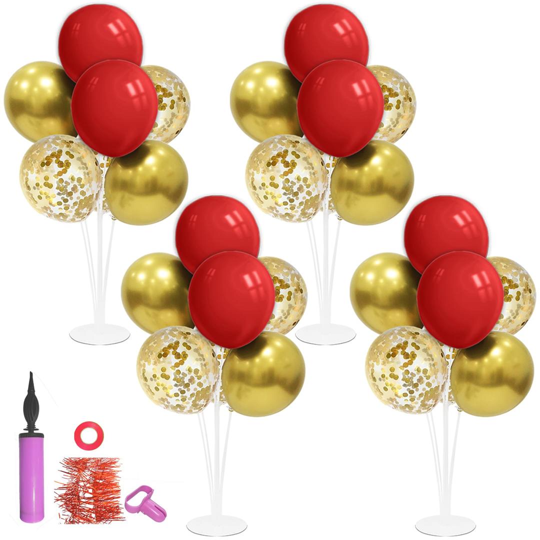ZJDHPTY Red and Gold Balloon Stand Centerpiece Table Decorations for 49ers Party Birthday Graduation Wedding Mother's Day Anniversary Christmas New Year's Eve Party Decorations(Red gold set4)