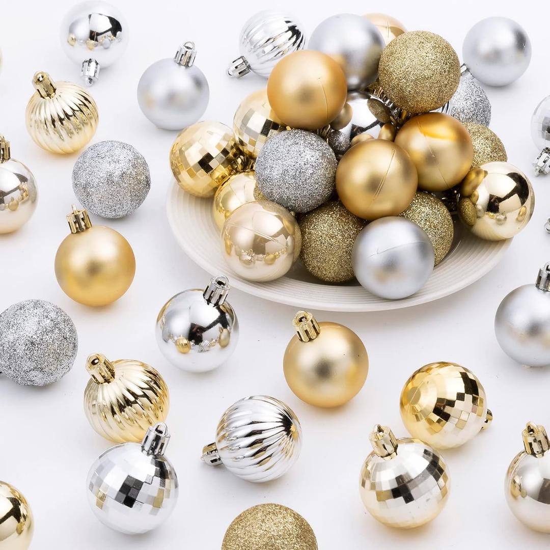 72Pcs Gold Silver Ornaments Balls, Decorative Shatterproof Hanging Christmas Balls Ornaments for Christmas Tree Home Office Decor Present for Party Wedding, 1.6Inch