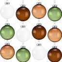 12 Pcs 2.36 Inch Glass Christmas Ball Ornaments Glass Christmas Tree Decorations Hanging Xmas Decorations for Xmas Trees Holiday Party Wedding Party, 4 Colors, Green, White, Khaki, Brown