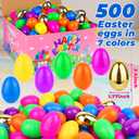 500 Pack Easter Eggs Bulk Include 12 Surprise Golden Eggs, 2.4 Inch Bright Colors Fillable Empty Plastic Easter Egg for Easter Hunt, Easter Basket Fillers, Easter Party Favors