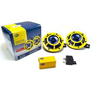 HELLA H31000001 Sharptone 12V High Tone / Low Tone Twin Horn Kit with Yellow Protective Grill, Includes Relay, 2 Horns