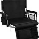 Stadium Seat with Back Support, Bleach Seat with Backrest and Cushion, Stadium Chair with Cup Holders, Mesh Bag and Hidden Hook for Basketball and Soccer Bench (Black)