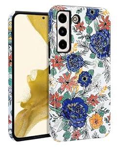 J.west for Samsung Galaxy S22 Plus Case Cute Floral Phone Case Dual-Layer Hybrid PC+TPU Slim Shockproof Phone Cover for Women Girls