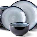 LeRatio Ceramic Dinnerware Sets for 6,Stoneware Plates and Bowls Sets,Handmade Reactive Glaze Dishes Set,Chip Resistant and Scratch Resistant | Oven&Dishwasher & Microwave Safe-Gray White(18PCS)