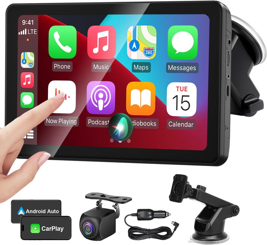 7" Wireless CarPlay Screen Car Stereo Compatible Apple CarPlay and Android Auto Portable Touch Screen AirPlay, GPS Navigation, Bluetooth, Voice Control, Mirror Link (7 Inch)