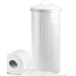 Autumn Alley White Toilet Paper Holder Canister with Lid Vertical Rustproof Free-Standing Farmhouse Metal Toilet Tissue Caddy for 3 Mega Rolls, Rustic Enclosed Toilet Storage Stand