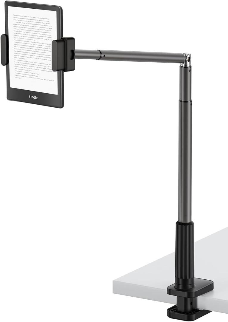 SupeDesk Tablet/ Phone Holder for Bed, 360° Rotation Cell Phone Holder, Flexible Long Arm Headboard Bedside Clip, Multi-Functional Overhead Phone Mount for 3.5-11" Phones, Tablets, Kindle, Black