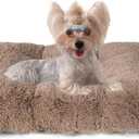 EHEYCIGA Fluffy Dog Crate Bed for Small Dogs, Plush Faux Fur Crate Pad, Calming Anti Anxiety Small Dog Bed, Washable Soft Warm Mat with Non-Slip Bottom, Camel (23.6 x 17.5)