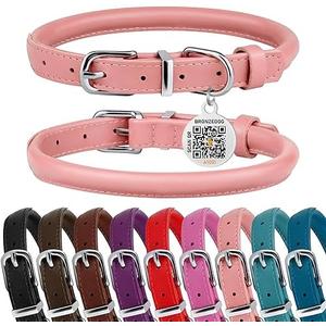 BRONZEDOG Rolled Leather Dog Collar for Small Medium Large Dogs with QR ID Tag (M: 14-16 Inch, Powder Pink) BRONZEDOG Rolled Leather Dog Collar for Small Medium Large Dogs with QR ID Tag (M: 14-16 Inch, Powder Pink)