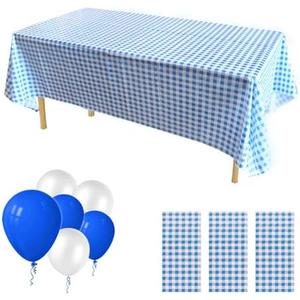 ZJDHPTY 3Pack Plastic Table Cloth Disposable, Blue and White Checkered Gingham Tablecloth for Picnic Pizza Birthday Father's Day Party Decorations Size 54x108 Inch (Blue+White Checker), Set Of 3