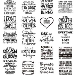 Sarcastic Quotes Iron on Transfers for T Shirts - 20 Sheets Funny DTF Transfers Ready to Press Iron on Decals Vinyl Design for Clothing Jacket Hat Bag DIY Costume Decorations