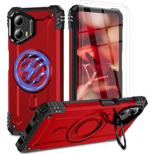 for Moto G 5G 2024 Case with Stand, 15 FT Military Drop Protection, Compatible with Magsafe, with 2X Tempered Glass Screen Protector, Shockproof Case for Moto G 5G 2024 (J Red)