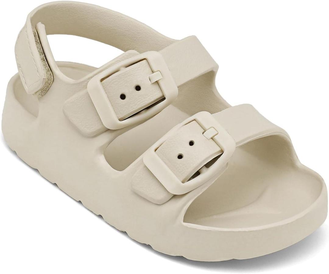 ChayChax Toddler Boys Girls Double Buckle Sandals Children's Adjustable Back Strap Water Sandal, 9 Toddler, Beige