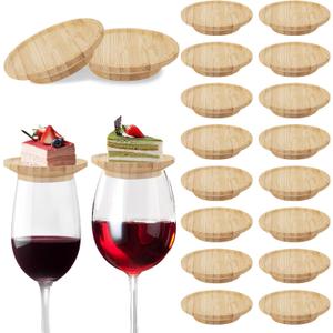 20 Pcs 4 Wine Glass Charcuterie Topper, Bamboo Round Wine Glass Charcuterie Board Topper, Dual Use Cup Topper Appetizer Plates for Family Gatherings, Bars, Restaurants