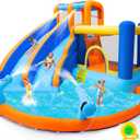 JOYLDIAS Inflatable Water Slide Bounce House,Giant Water Park, Double Slide Bouncer Castle w/Splash Pool, Jump Area, Climbing Wall, 550W Air Blower for Kids Backyard Indoor Outdoor Use,Free Water Gun