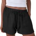 GUOLEZEEV Women Shorts Casual Drawstring Elastic Waist Flowy Linen Cute Y2k Beach Shorts (Black, S)
