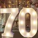 Pooqla Decorative LED Light Up Number Letters, White Plastic Marquee Number Lights Sign for 70th Birthday Party Wedding Decor, Battery Operated (70)