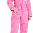 Haloumoning Kid Snowsuit Girls Hooded Waterproof Insulated Ski Suit, Pink Size 160