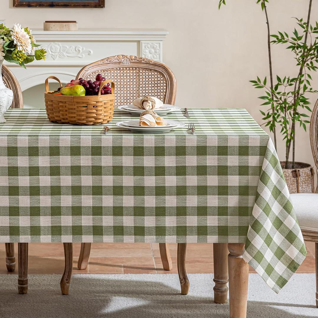 Spring Gingham Tablecloth Rectangle Table Cotton Linen Fabric Picnic Checkered Table Cloth Farmhouse Washable Wrinkle Free Buffalo Plaid Table Cover for Outdoor Birthday Party, Green, 60x75