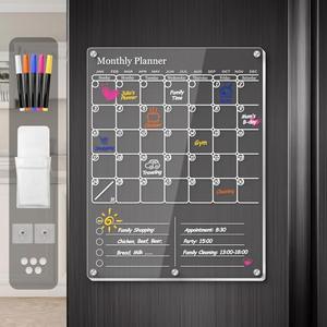 IDEATECH Acrylic Magnetic Fridge Calendar Magnet Strong, Clear Dry Erase Board Calendar for Refrigerator, Vertical 2in1 Monthly Planner & to Do List for Fridge, Whiteboard Organizer House Decor,White