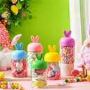 Mimorou 6 Pcs Easter Plastic Jar with Bunny Ear Cap Clear Candy Jar Easter Decorations Food Storage Canister for Party Gift Chocolate Candy Sweets Mini Eggs Table Decoration (5 Color)