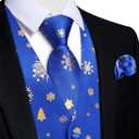 DiBanGu Mens Christmas Suit Vest and Tie Set for Men Waistcoats and Necktie Pocket Square Set for Prom Party S-3XL (Blue Gold)