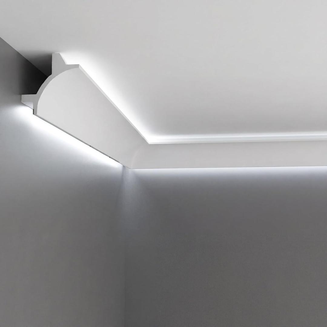 Pushglossy 8 Pcs 47.24"(Total 31.5 Ft) Ceiling Crown Molding with LED Duct Kit for Seamless Ambient Accent Lighting Waterproof Channel for Easy LED Trim Moulding Strip Installation(Arch)