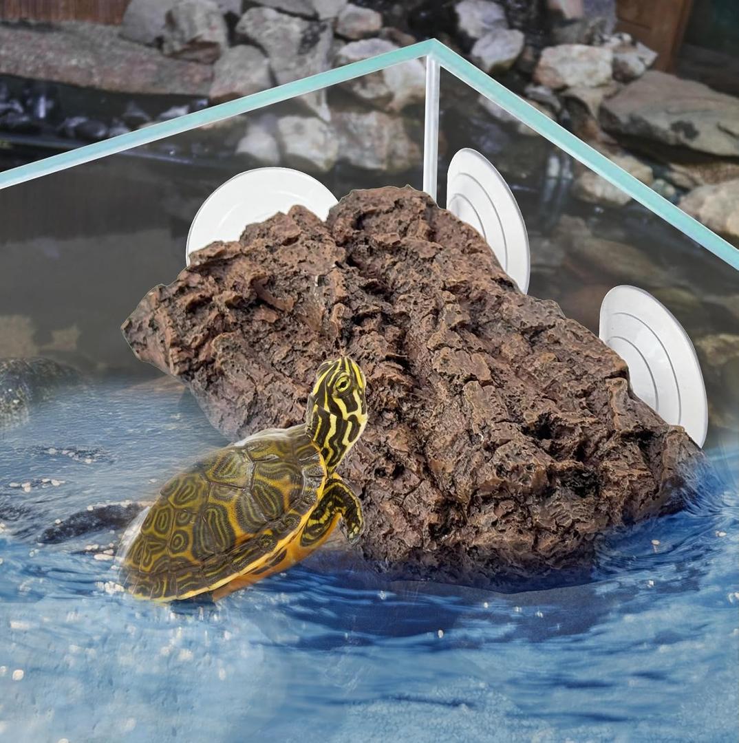 Kathson Turtle Basking Platform with Strong Suction Cups,Resin Reptile Climbing Rock Turtle Floating Dock Resting Basking Terrace for Frogs,Terrapins,Juvenile,Crabs