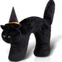 Soulchen Black Cat with Witch Hat Shaped Plush Pillow Frightened Cat Shaped Pillow Black Kitten Stuffed Animals Toy Halloween Decorative Gift for Trick or Treaters