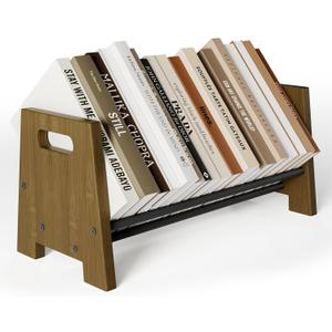 Desktop Bookshelf Organizer, Wood Desk Tilting Book Rack Shelf Organizer, Stable Bookshelves Storage, Portable Bookcase for Books/CDs/Magazine Display (Rustic Brown)