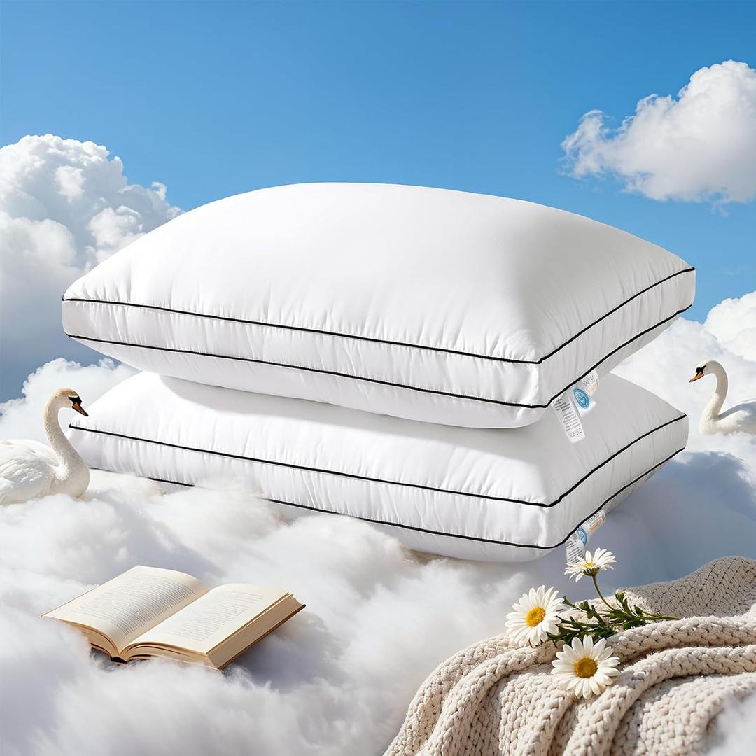RDS Certified Goose Feather & Down Pillows, 3-Chamber Gusseted Design for Balanced Neck Support, 100% Cotton Cover, Hotel Style Bed Pillow for Side and Back Sleepers | King Size, Set of 2, 20" x 36"