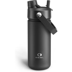 ENCOOL Insulated Water Bottle with Straw Stainless Steel Water Bottle, Leak-Proof, BPA-Free, Double Wall Vacuum Keeps Cold for 24 Hours for Sports, Travel, School (18 oz, Black Night)