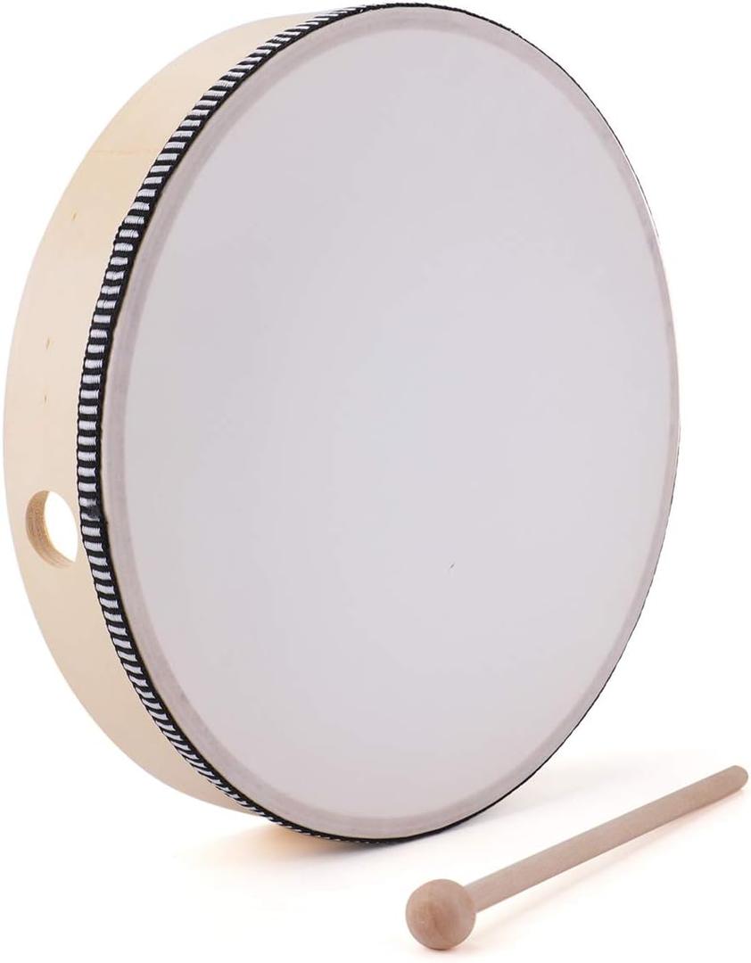 Foraineam 10 Inch Hand Drum Music Percussion Wood Frame Drum with Drumstick Music Rhythm Instruments
