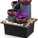Tabletop Fountain 4 Level Small Waterfall Fountain Indoor Relaxing Water Feature Meditation Fountain for Home Office Bedroom Decoration Including LED Color Lighting and Natural Rocks