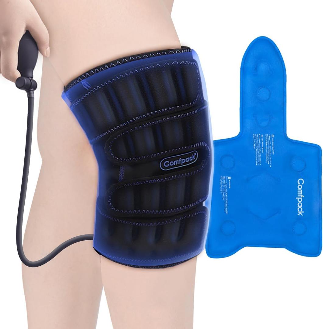 Comfpack Compression Knee Ice Pack Wrap for Sports Injuries, Large Knee Brace with Ice Pack for Swelling and Recovery Support, Sprains, Meniscus Tear, Osteoarthritis, ACL