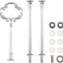 Happy Will 3 Tier 14" Heavy Metal Cake Stand Holder Fruit Plate Stand Fitting Hardware Rod with Stylus (Sliver_Sun Flower)