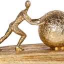 Man with Sphere Iron Statue Metal Sculpture Sportsman Art Metal Ornament Figurine Home and Office Decor Golden