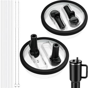 40 OZ Tumbler Lid for Stanley Quencher Protour Tumbler, 2 Pack Flip Straw Spill Proof Lid Replacement Straw Cover for 40oz Stanley Cup Accessories, Dual nozzle And Dishwasher Safe, High-End Anti-Fall