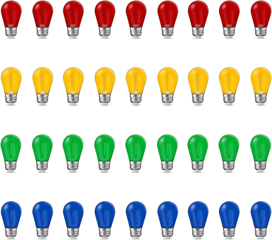 36 Pcs Christmas Colored LED String Light Bulbs Plastic Waterproof S14 Replacement Bulbs E26 Base 1 Watt LED Bulb for Indoor Outdoor String Lights Christmas Decoration(Multicolor)