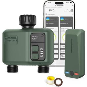 WiFi Water Timer 2 Zone for Garden Hose, Smart Sprinkler Timer with 984ft RF Range, Smart Lawn Watering System Irrigation Controller, APP/Voice Control, Rain Delay, Automatic/Manual Irrigation