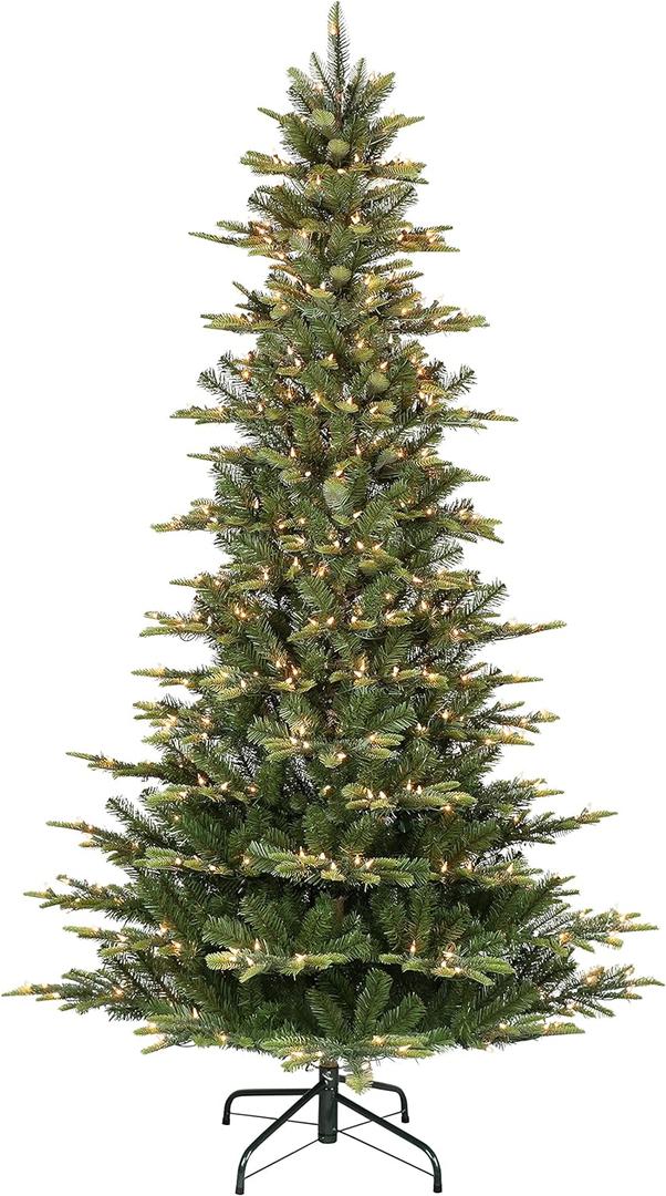 Puleo International 6.5ft Pre-Lit Slim Aspen Fir Artificial Christmas Tree with 350 Clear Lights, 760 Realistic Dense Branch Tips, Easy Setup Artificial Trees with Sturdy Metal Stand