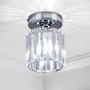 FRIXCHUR Small Chandelier Crystal Ceiling Light Semi Flush Mount Ceiling Lighting Fixture Modern Crystal Ceiling Light for Hallway Kitchen Island Dining Room Bedroom E26 Base Chrome