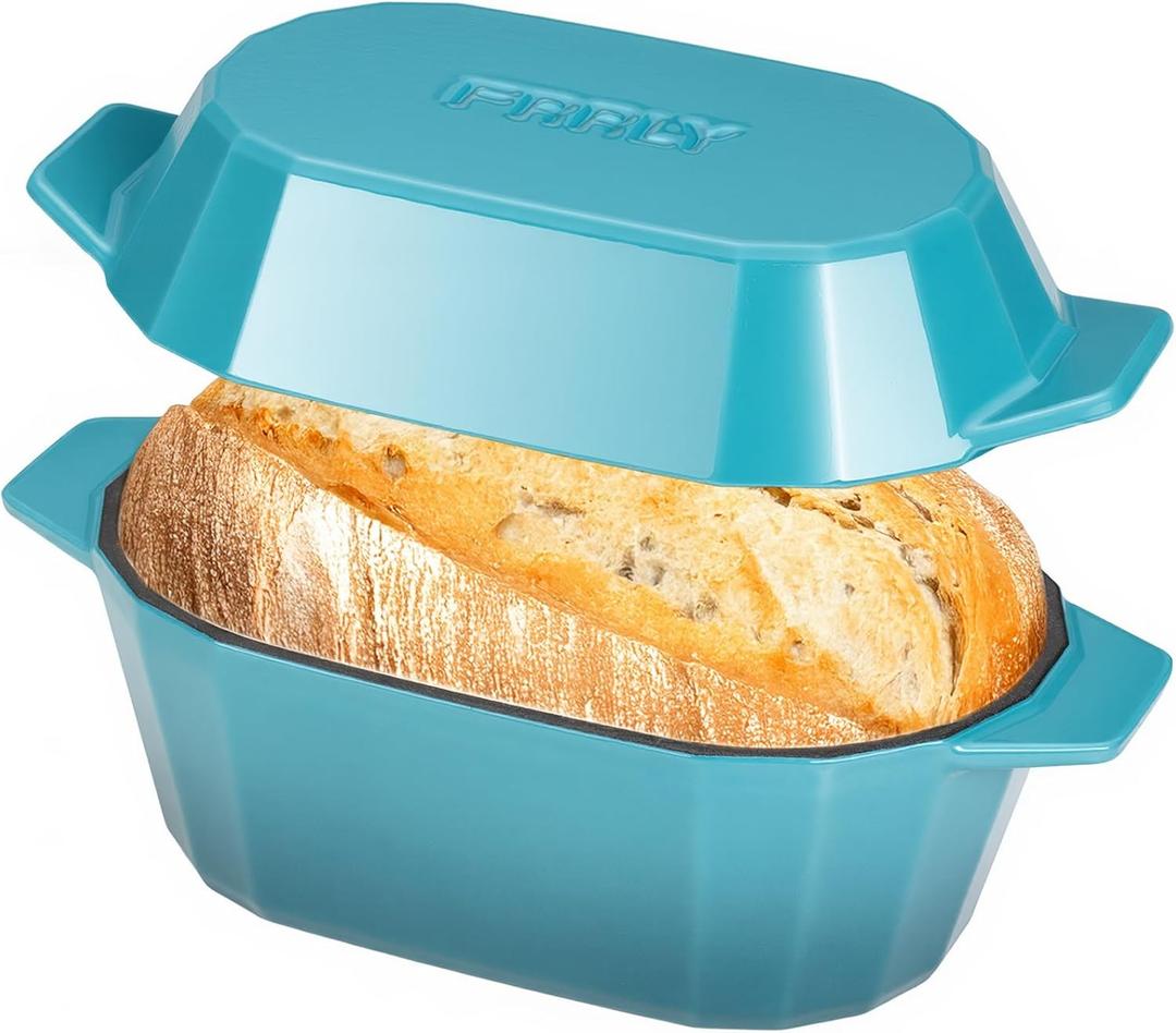 Enameled Cast Iron Dutch Oven for Bread Baking  3QT Oval Round Heavy Duty Bread Pan with Lid, Non-Stick Ceramic Coating,Loaf Cast Iron Bread Oven for Sourdough, Baking, Roasting, Braising, Stovetop & Oven Safe (Blue)