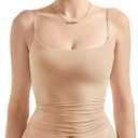 SUUKSESS Women Double Line Square Neck Tank Top Summer Y2K Going Out Basic Cami Shirt (Large, Nude)