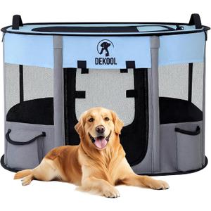 Foldable Dog Cat Playpen, Portable Dog Crate for Puppies, Cat, Puppy Play Pen for Indoors, Kennel Tent Crate for Indoor Outdoor Travel Camping Use with Carrying Case (Blue, L)