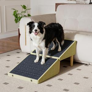 3-in-1 Dog Ramp Pet Stairs 18.5"x18.3"x18.1" with Hidden Storage Ottoman, Anti-Slip Steps for Small, Medium, Large, Senior & Injured Pets, 220LBS for Bed & Sofa (Green)