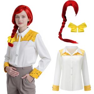 Cowboy Costume for Men with Yellow Plaid Button Down Shirt Men Cowboy Vest Cow Print Vest Halloween Western Outfit (X-Large, Shirt+wig+hair Clip)